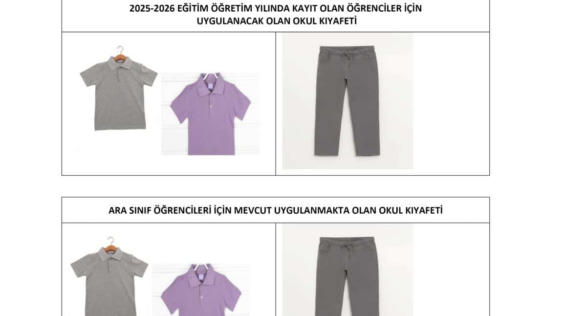 2025-2026 EĞİTİM-ÖĞRETİM YILI OKUL KIYAFETLERİMİZ